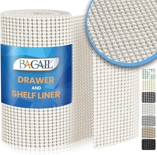 BAGAIL Non-Adhesive Shelf Liner, Thick Strong Grip Drawer Liners for Kitchen Cabinets, Heavy-Duty Easy Cut Cabinet Liners for Shelves, Pantry, Bathroom Cupboards - 17.5" x 20FT, White