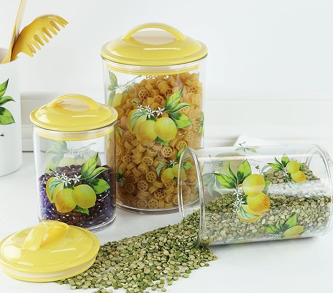 Food Storage Containers, BPA Free Airtight Canisters for Cereal, Pasta, Sugar, Coffee, Flour, Cookies, Loose Tea, for Kitchen Organization, Set of 3 by Reston Lloyd, Fresh Lemons