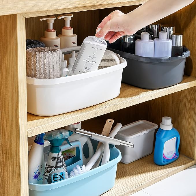 Goderewild Multi-Purpose Cleaning Caddy with Handle, Shower Caddy Organizer/Storage Basket/Totes Portable for Bathroom Supplies, Cleaning Products, Under Sink Tool (Translucent Gray, 1 Pack)