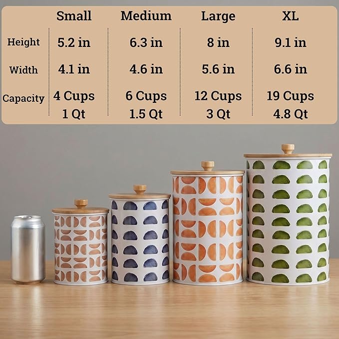 Kitchen Canisters for Countertop Set of 4 - Patterned Iron Kitchen Canisters with Airtight Lids - Flour Sugar Canister Set - Flour and Sugar Containers Farmhouse - Coffee Jar for Counter - White Jar