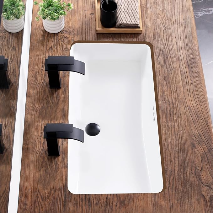 32 Inch Undermount Bathroom Sink White Ceramic Rectangular Under Counter Bathroom Sink for Cabinet Porcelain Vanity Sinks,Overflow Type (31.9"x16.5")