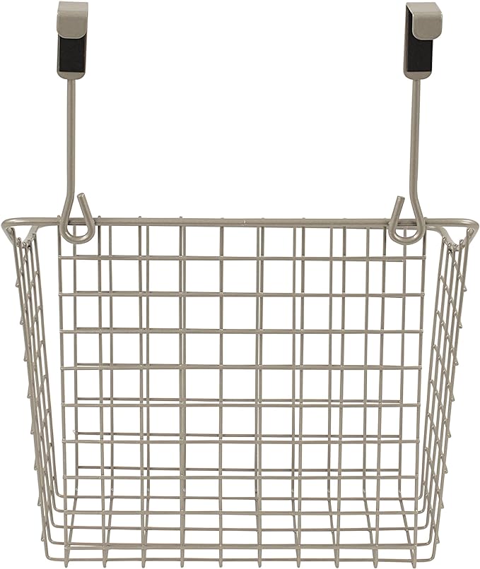 Spectrum Grid Over the Cabinet Wire Storage Basket Large (Satin Nickel Powder Coat) - Organizer for Bathroom, Kitchen, Under Sink, Pantry, Hair Tools, & More (Pack of 2)