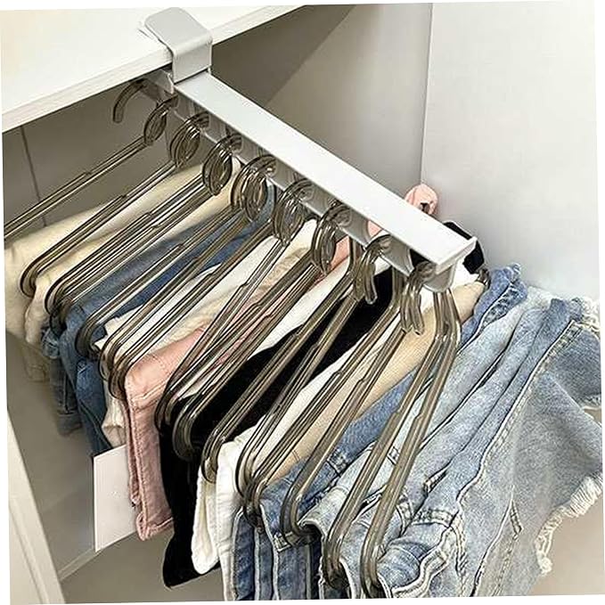 Closet Valet Rod Slide Out, 9-Holes Plastic Pull Out Pants Rack for Closet, Silent Slide Valet Rod, No-Drill Space-Saving Organizer, Gray Home.