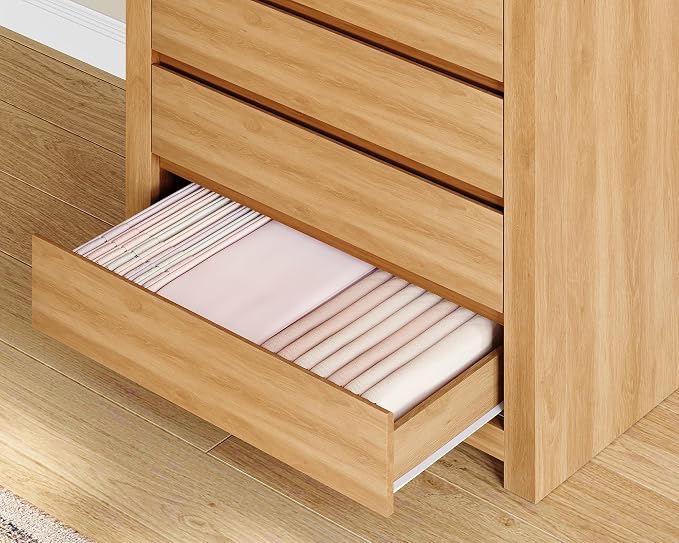 TEENFON 51.6" Tall Dresser for Bedroom with 7 Drawers, Modern Dressers & Chests of Drawers with Metal Handles, Wooden Dresser TV Stand, Bedroom Dressers, for Bedroom, Hallway, Natural