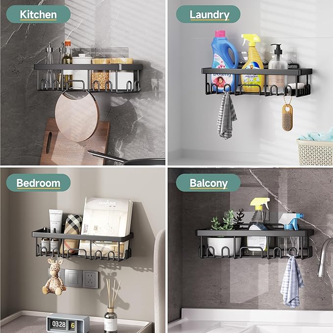 Veken 5-Pack Rustproof & Waterproof Shower Caddy 5-Pack, No Drilling Adhesive Corner Shower Shelves, Rack For Inside Shower, Large Bathroom Organizer Storage Accessories, Ideal for Home&Kitchen, Black