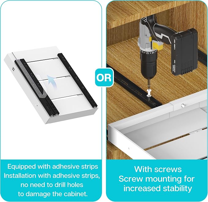 Expandable Pull Out Cabinet Organizer 21" Deep, Adhesive Pull Out Drawers For Cabinets 12.6"W - 20.5"W, No Drill Pull Out Cabinet Organizer Expandable, Expandablet Drawer For Kitchen, Pantry, Bathroom