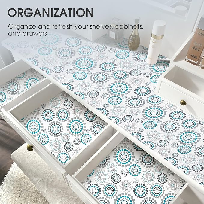 Drawer and Shelf Liner, Non-Slip Kitchen Cabinet Liners Non-Adhesive Thick Strong Grip Waterproof Washable Mats Protect Dresser Shelves Cupboard Bathroom Cabinets, Spiral, 18 in X 30 FT