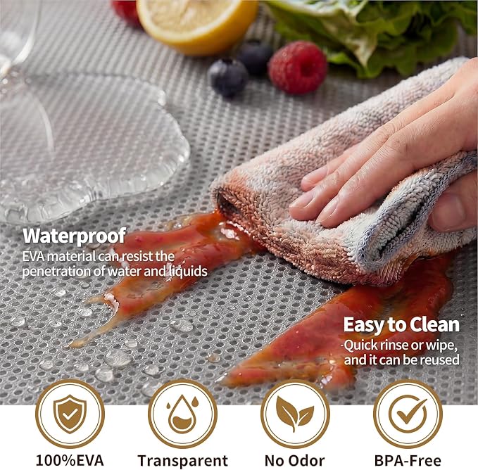 PABUSIOR Cabinet Drawer Liners for Shelves: 100% EVA Non Slip Clear Kitchen Cupboard Mats 14" x 120" - Non-Adhesive Waterproof Refrigerator Shelf Liner for Pantry Shelves Bathroom Ideal for Woman