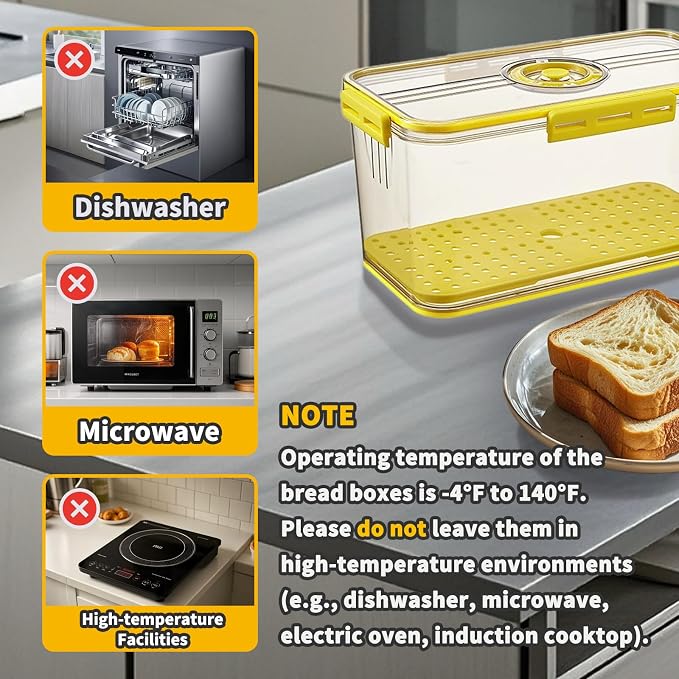2 Pieces Bread Box for Kitchen Countertop, Airtight Bread Container with Lid, Date Dial, and Drain Tray, Bread Storage for Homemade Bread, Toast, Cookies