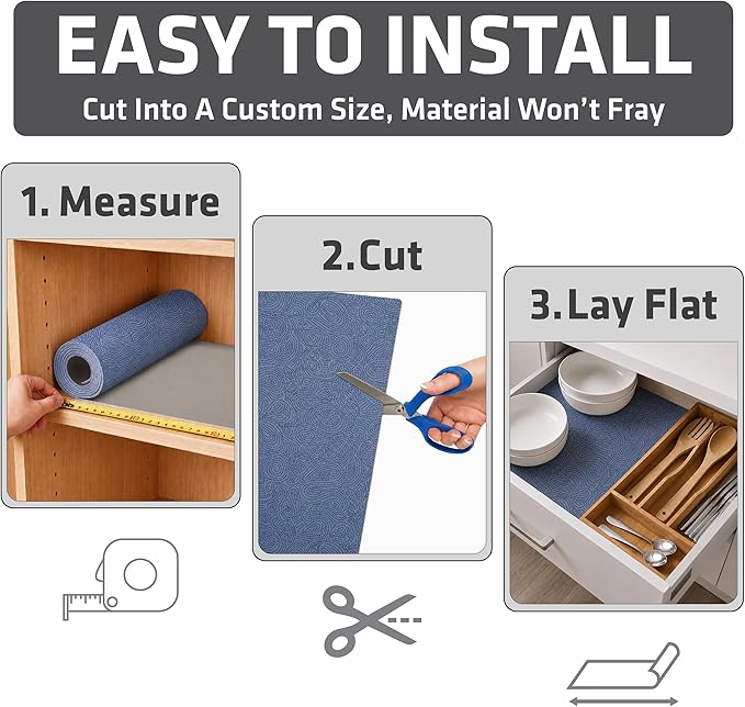 Drymate Premium Luxury Shelf & Drawer Liner, Thick Cushioned Fabric, Non-Adhesive, Absorbent, Waterproof, Slip-Resistant, Liners for Kitchen Cabinets, Cupboards (USA Made)(12”x59”)(2-Pack)(Blue)
