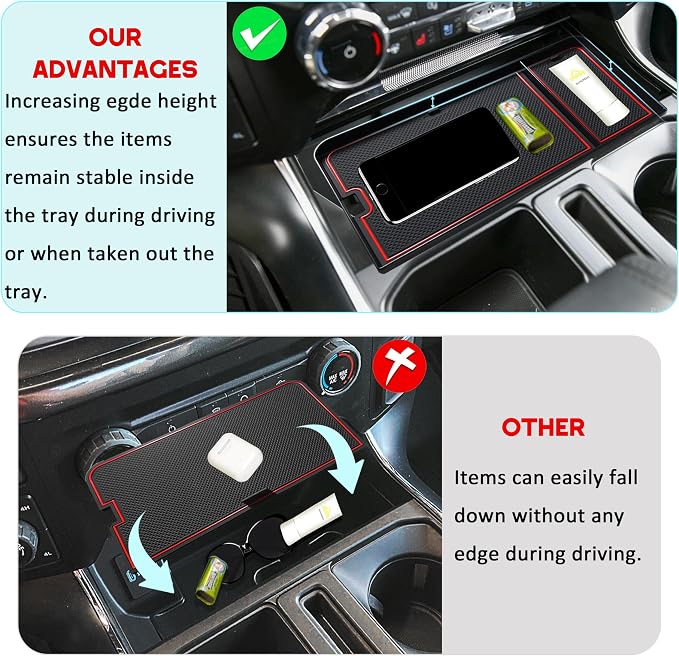 Center Console Organizer Tray for Ford F150 2021-2024/Lightning XLT 2022-2024 Interior Accessories Hidden Insert Storage Box with USB Hole Fit Front Shifter Open Pocket (Red)