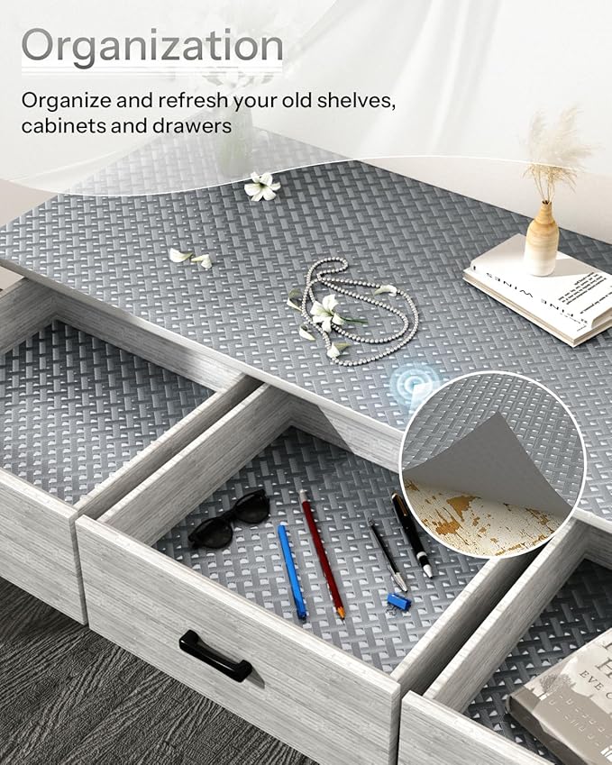 Shelf and Drawer Liner for Kitchen Cabinet, Non-Adhesive 24in x 240in Waterproof Contact Paper Refrigerator Liners Thickened Durable EVA Material Non Slip Mat for Dresser Cupboard Pantry Protector