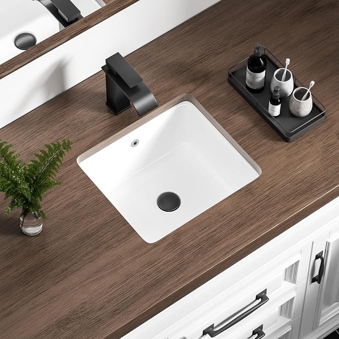 14 Inch Undermount Bathroom Sink Rectangle Small Undermount Sink White Ceramic Under Counter Bathroom Sinks with Overflow (14.0"x12.5")