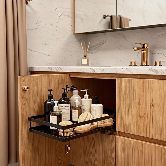 Pull Out Cabinet Organizer, Pull Out Drawers for Cabinets, No Drill Adhesive Slide Out Drawer, Kitchen Cabinet Organizer, Under Sink Organizer, Cabinet Pull Out Shelf, Heavy Duty Metal Basket