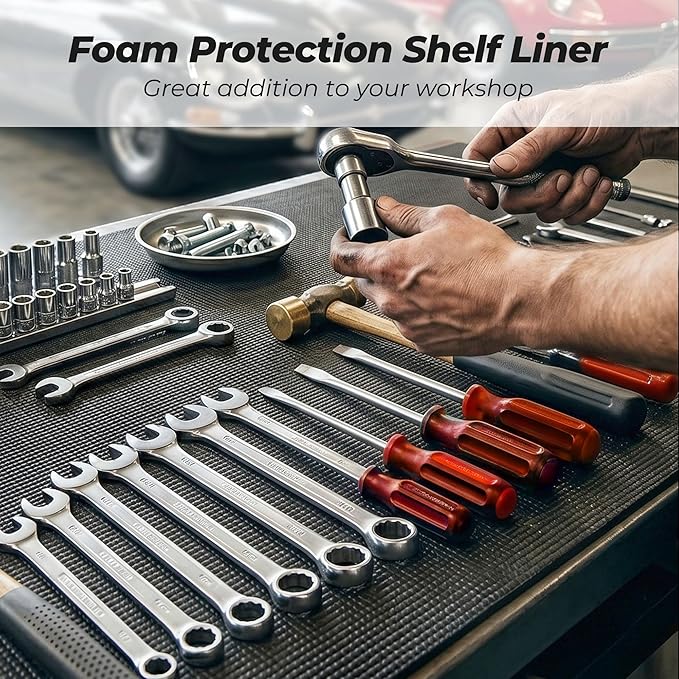 PABUSIOR Toolbox Drawer Liner 24 Inch: Large Non Slip Tool Box Shelf Liners for Under Sink - 5MM Thick Foam Heavy Duty Cabinet Mats for Garage Shelves 24" W x 197" L Black