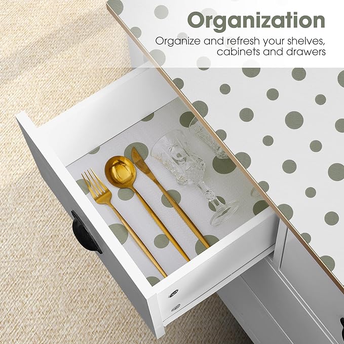 Drawer and Shelf Liner, Non-Slip Kitchen Cabinet Liners Non-Adhesive Thick Strong Grip Waterproof Washable Mats Protect Dresser Shelves Cupboard Bathroom Cabinets, Polka Dot, 12 in X 10 FT