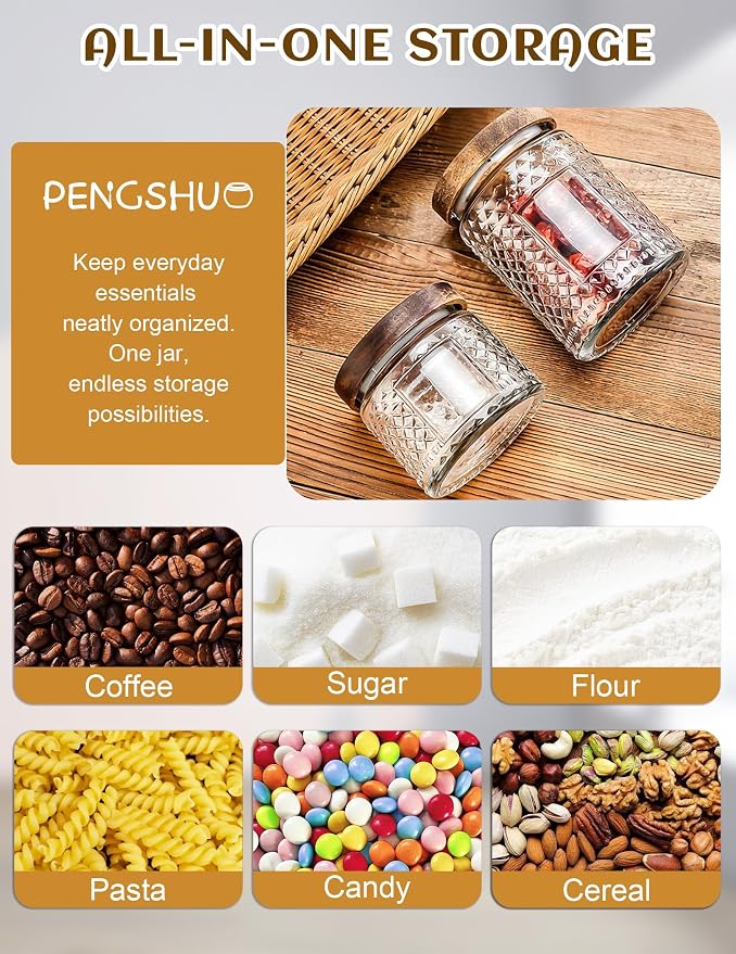 Glass Jars with Wood Lids Labels and Pen - Airtight Storage Container for Kitchen Pantry Bathroom Countertop, Decorative Vintage Canister for Candy, Cookie, Treat, Sugar, Coffee, Tea, Salt, Set of 3