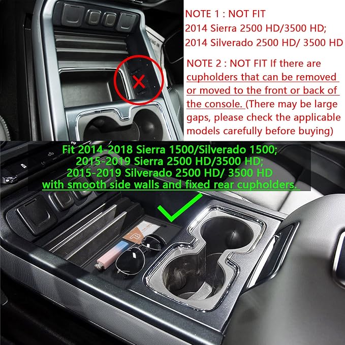 Center Console Organizer Compartment Cover Compatible with 2014-2018 Sierra/Silverado 1500 Accessories 2015-2019 Silverado/Sierra 2500 3500HD Insert Secret Pocket Lid Hidden Tray, Black