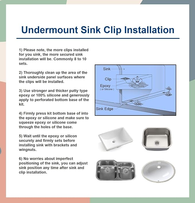 Sink Clips, Undermount Sink Brackets, Bathroom Kitchen Ceramic Stainless Steel Sink Basin Support Clamps for Marble Granite Vanity Countertop Installation Repair Kit (10)