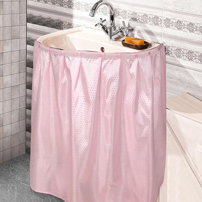 Fabric Sink Skirt Diamond Bathroom Stitch Self Stick Adhesive Waterproof Fabric Under Sink Curtain Skirt 55 x 32 Inch Adds Bathroom Storage(Pink,Fashion Style)