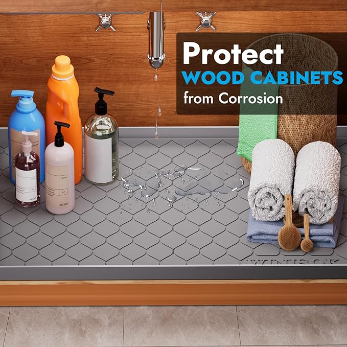 Winisok Silicone Under Sink Mat 31" x 19", kitchen Essentials and Gadgets, Shelf liner and Cabinet Protector, Home Organizers and Storage, Waterproof Bathroom Tray