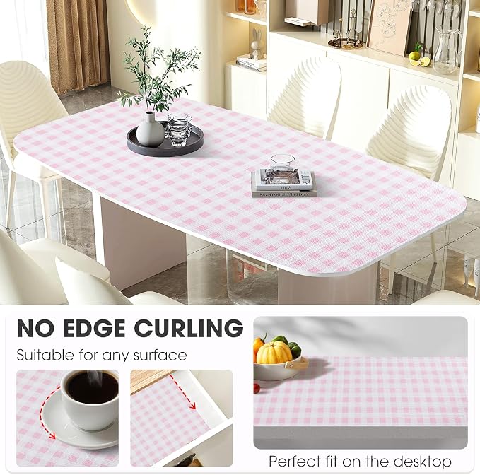 Drawer and Shelf Liner, Non-Slip Kitchen Cabinet Liners Non-Adhesive Thick Strong Grip Waterproof Washable Mats Protect Dresser Shelves Cupboard Bathroom Cabinets, Pink Plaid, 18 in X 10 FT