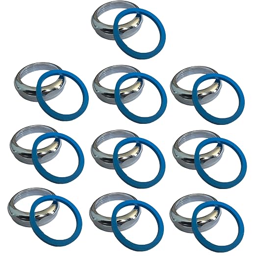 EZ-Fluid 1-1/4" Universal Brass Slip Joint Nut and Blue Heavy Duty Washer Gasket,Chrome for Under Sink Lavatory Kitchen Sink Tubular (10)