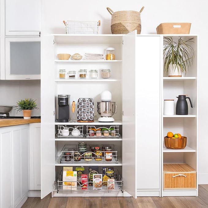 HOLDN’ STORAGE Pull Out Cabinet Organizer, Slide Out Drawer for Kitchen Cabinets & Pantry, Roll Out Shelf for Pots, Pans & Under Sink Storage, Heavy-Duty Full-Extension, 22"W x 21"D x 5"H