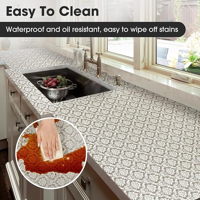 Drawer and Shelf Liner, Non-Slip Kitchen Cabinet Liners Non-Adhesive Thick Strong Grip Waterproof Washable Mats Protect Dresser Shelves Cupboard Bathroom Cabinets, Boho: Beige, 24 in X 30 FT