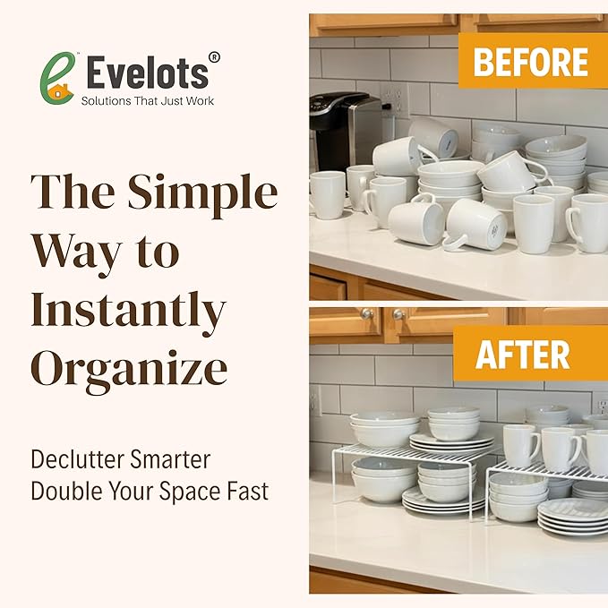 Evelots Kitchen Cabinet Wire Shelf Organizer/Rack - 4 Pack Sturdy Metal Shelf Risers - Double Your Counter Space - Great for Kitchen, Freezer, Pantry and Bathroom - Rustproof - White