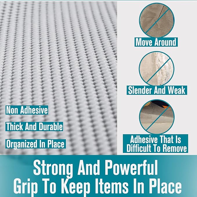 Drawer Shelf and Cabinet Liner, Thick Strong Grip, Non-Adhesive Liners Protect Kitchen Cabinets and Cupboard, Bathroom Drawers, Easy Install, Breathable Mat, 20 Inches x 20 Feet, White