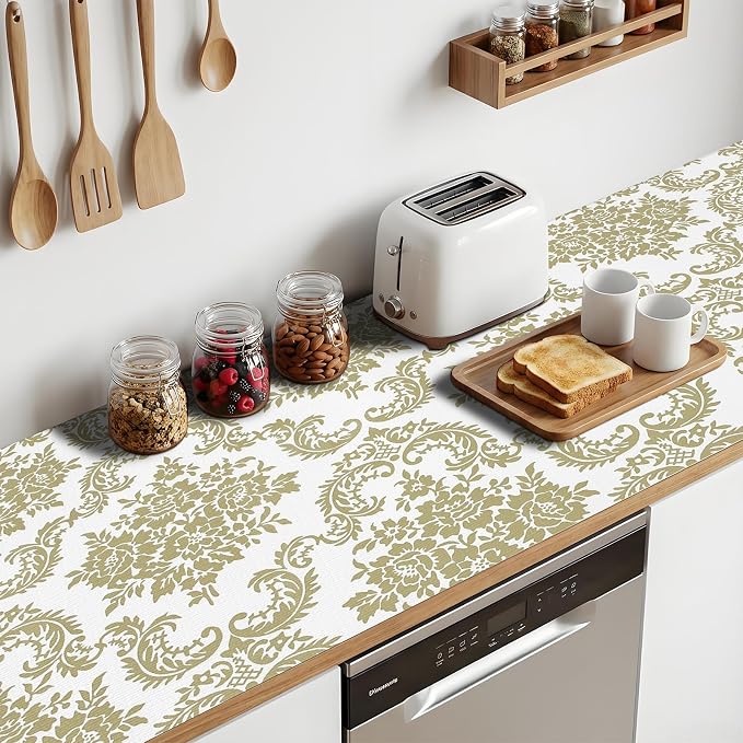 Shelf Liners Non Adhesive 17.7'' X 96'' Drawer Liner for Kitchen Cabinets, Waterproof Shelf Liners Durable Anti-Slip for Kitchen Cabinets Cupboard Liner