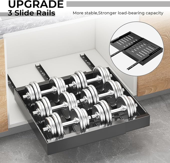 1 Pack Pull Out Cabinet Organizer, Expandable Width (12.2"-20.4") x 16.5'' Deep Slide Out Drawers for Kitchen Pantry Bathroom Cabinets, Load-Bearing Upgrade 3 Slide Rails Fixed with Adhesive Nano Film