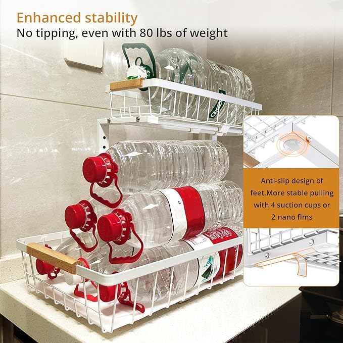 Under Sink Organizer, 2 Tier Pull Out Cabinet Organizers and Storage for Kitchen Bathroom Pantry Laundry, Adjustable Height, Slide Out Thickened Metal Storage Shelf (White, 1 Pack)