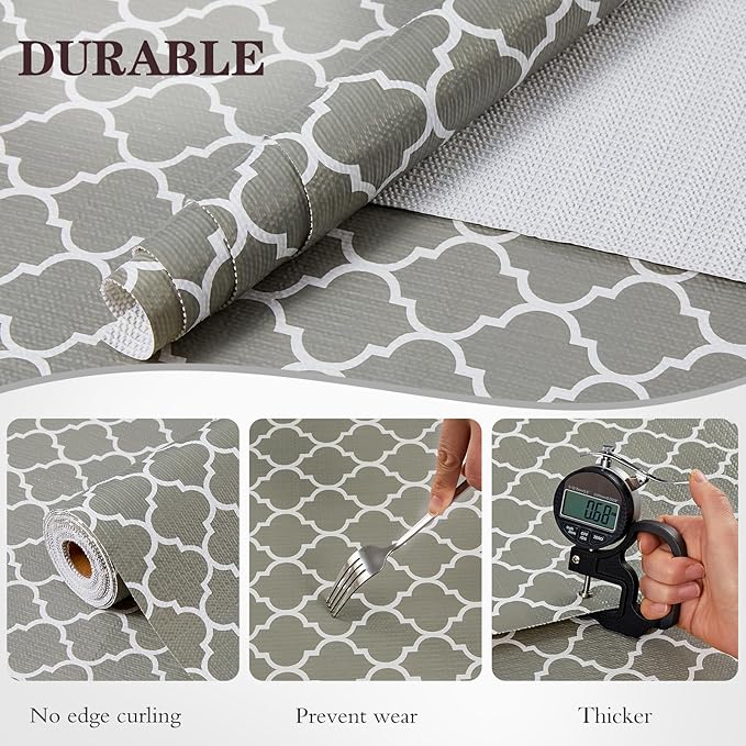 Drawer and Shelf Liner, Non-Slip Kitchen Cabinet Liners Non-Adhesive Thick Strong Grip Waterproof Washable Mats Protect Dresser Shelves Cupboard Bathroom Cabinets, Gray, 18 in X 10 FT