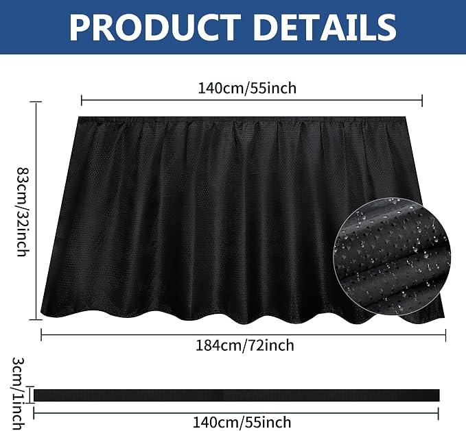 Fabric Sink Skirt for Pedestal Sinks – Waterproof Under Sink Curtain Skirt to Hide Cleaning Supplies – Self-Adhesive, Easy Install, 55 x 32 Inch Bathroom Storage Solution(Black)