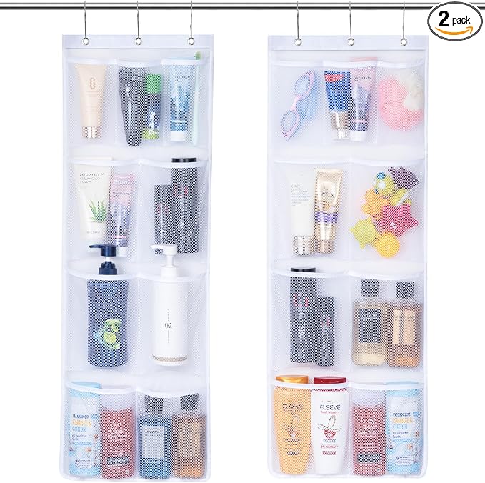 Lifewit Cruise Essentials Shower Caddy Must-Have, 9 Pockets Hanging Bathroom Organizer with Quick-Dry Mesh, Portable Shower Bag to Storage Soap, Shampoo, for RVing, Travel, Camping, White, 2 Packs