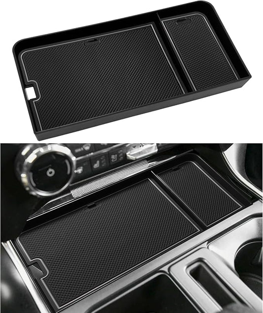 Center Console Organizer Tray for Ford F150 2021-2024/Lightning XLT 2022-2024 Interior Accessories Hidden Insert Storage Box with USB Hole Fit Front Shifter Open Pocket (Gray)