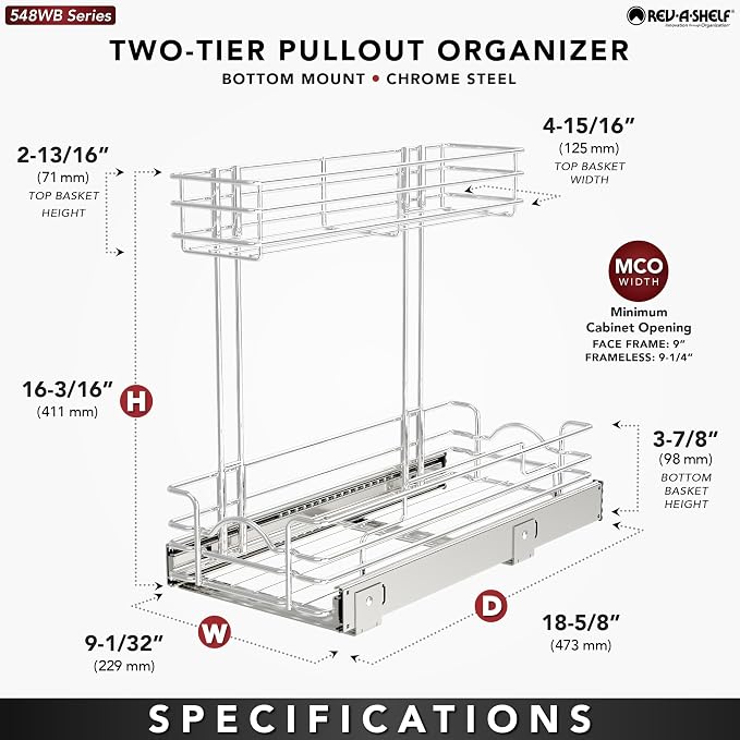 REV-A-SHELF Two-Tier Undersink Steel Wire Pullout Organizer