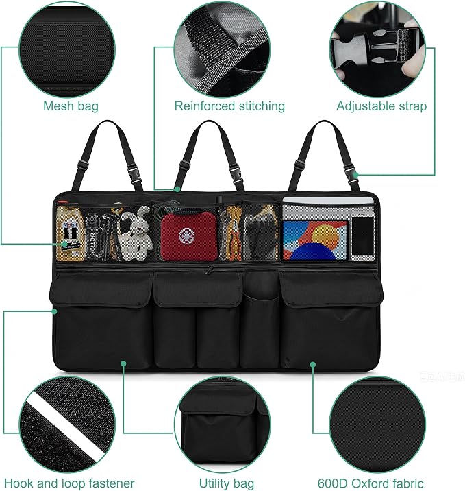 Hanging Trunk Organizer Fit For JEEP Grand Cherokee Foldable Large Capacity 41.3x20 inch Backseat Trunk Organizers Storage with Multi Pockets(Black)
