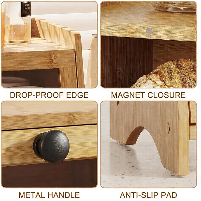 BAMBANG Bread Box for Kitchen Countertop, Extra Large Bamboo Bread Storage Container for Homemade Bread, Double Layer Sourdough Breadox, Bread Bin Organizer for Counter Cabinet Pantry, Natural