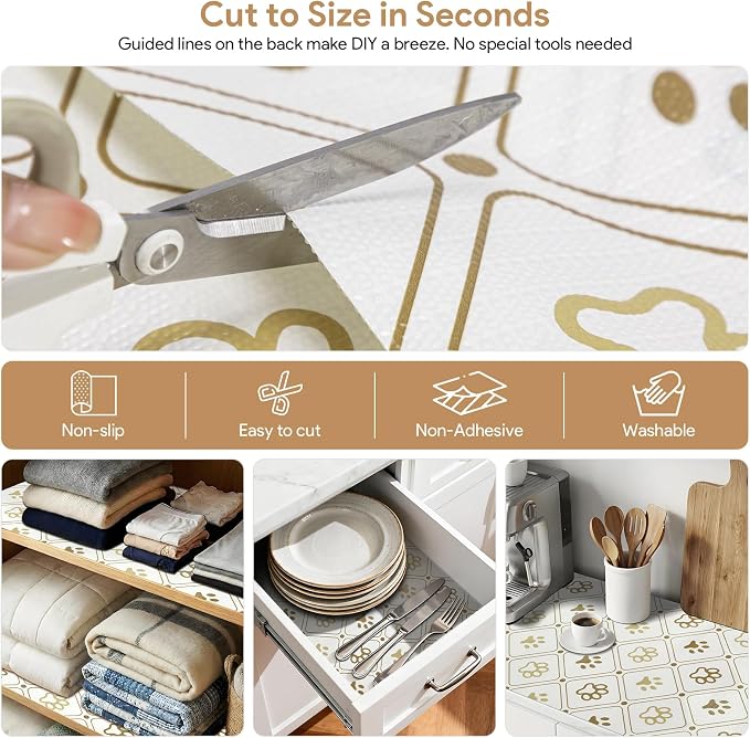 Shelf and Drawer Liner for Kitchen Cabinets 3Rolls*17.7'' X 96'' Non Adhesive Shelf Paper Strong Grip Anti Slip Cabinet Liners for Shelves, Oil-Proof Waterproof Cupboard Liner