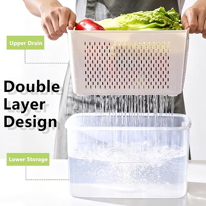 5 Pack Fruit Storage Containers for Fridge,Fruit Containers for Fridge with Removable Colanders,Leakproof Refrigerator Organizers and Storage for Produce Beery Vegetable Salad Meat Food Keep Fresh