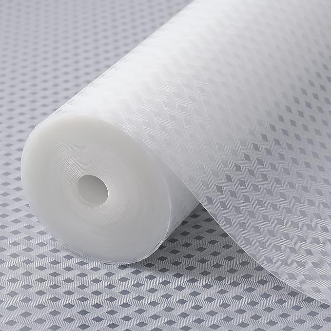 Shelf Liners for Kitchen Cabinets Refrigerator Liners Waterproof & Oil-Proof Kitchen Cupboard Liner Non-Slip Drawer Mats EVA Material Non Adhesive Fridge Liner for Shelves -Clear 17.5 x 393.7 Inches