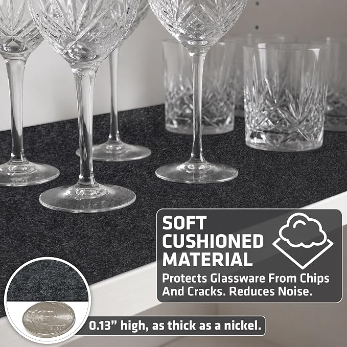 Drymate Premium Luxury Shelf & Drawer Liner, Thick Cushioned Fabric, Non-Adhesive, Absorbent, Waterproof, Slip-Resistant, Liners for Kitchen Cabinets, Cupboards (USA Made)(12”x59”)(24-Pack)(Charcoal)
