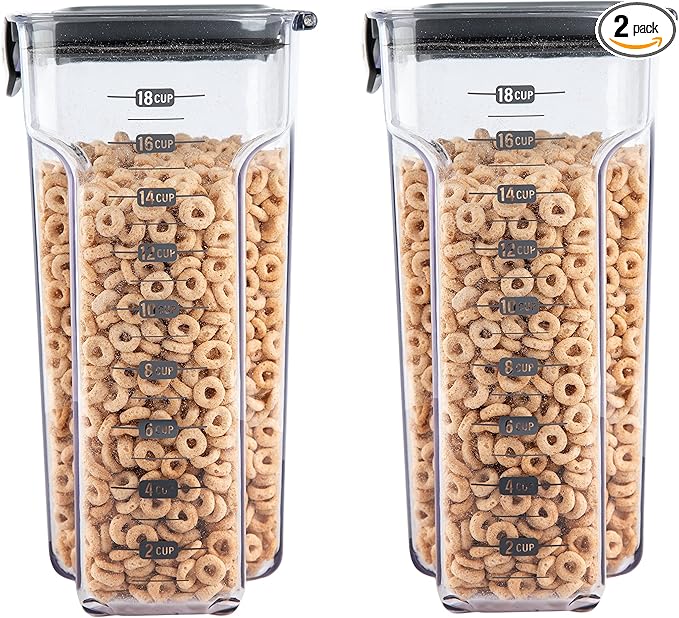 Progressive International ProKeeper+ Clear Plastic Airtight Food Baker's Kitchen Storage Organization Container Canister Set with Magnetic Accessories, 2- Piece Set (Cereal 4.5-Quart)