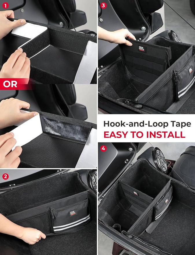 KEMIMOTO Organizer for Tour Pack Storage bag with Mesh Pocket and Dividers Compatible With Touring CVO Road Glide Ultra Limited Tri Glide 2014-2025