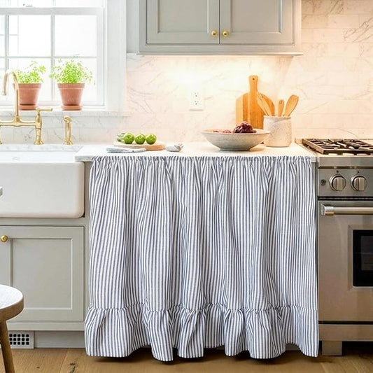VitalCozy Cabinet Curtain 35" W X 35" L Sink Skirt for Bathroom Kitchen Grey Ruffles Spring Short Curtain for Home Classroom Farmhouse Rustic Drape Under Desk Privacy Drape for Laundry Room