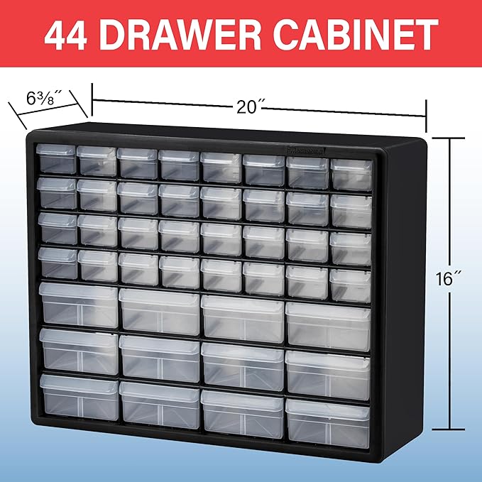 Akro-Mils 44-Drawer Plastic Drawer Storage Cabinet for Garage Organization, Bead Organizer, Building Bricks Storage, Teacher Toolbox, Makeup Organizer, 20" W x 6" D x 16" H, 10144 Yellow