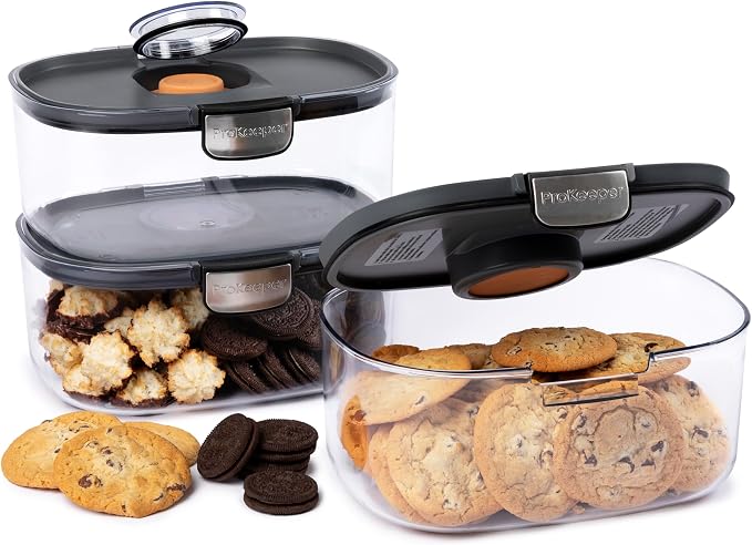 Progressive ProKeeper International Airtight Food Storage Container with Terracotta Disk for Freshness, Stackable & Dishwasher Safe, Ideal for Cookies, Baked Goods, & More 3 Quart, 3-Piece